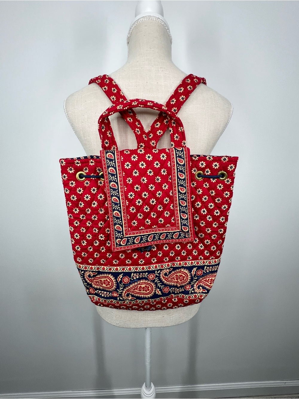 NWT Vera Bradley Mimi Backpack Americana Red Blue Paisley Drawstring